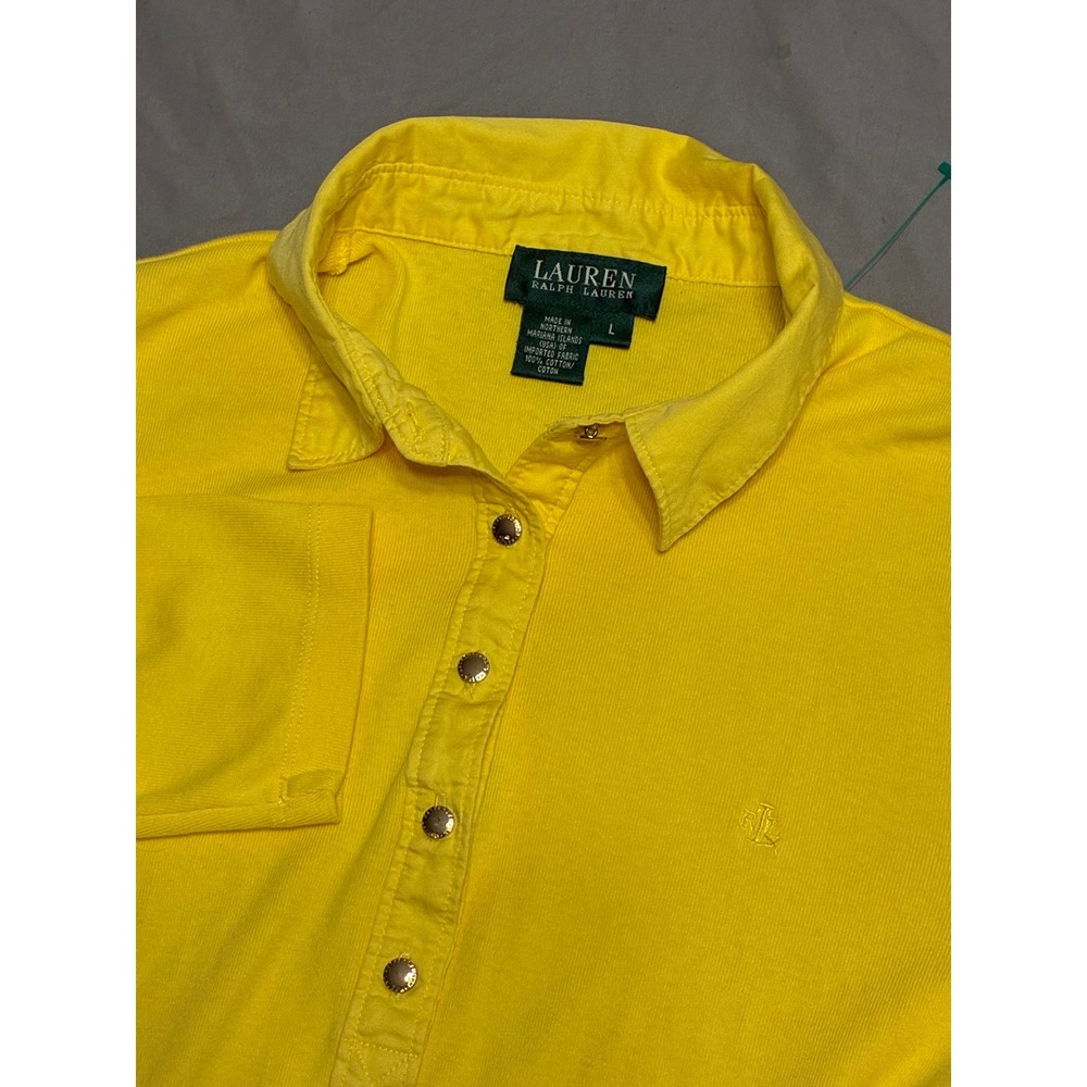 Lauren Ralph Lauren Yellow Long Sleeve Polo Shirt Cotton Gold Button Large